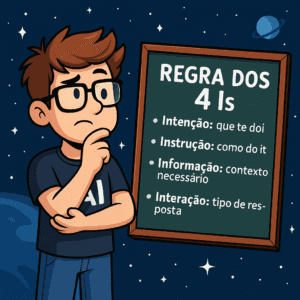 Infográfico ilustrando os 4 Is da criação de prompts com IA: Intenção, Instrução, Informação e Interação